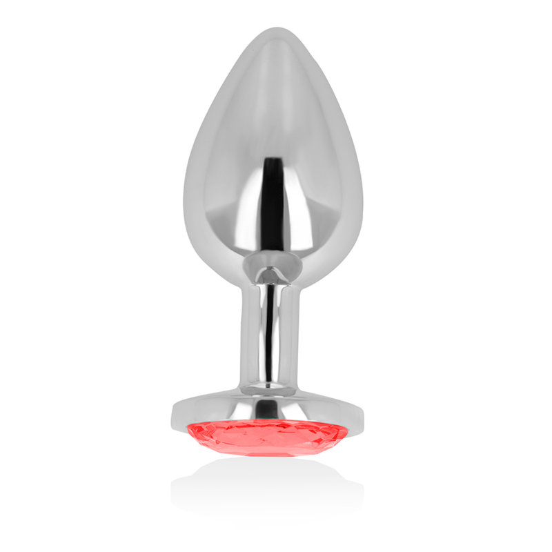 OHMAMA plug tapón anal metal con cristal redondo rojo, talla M, vista vertical