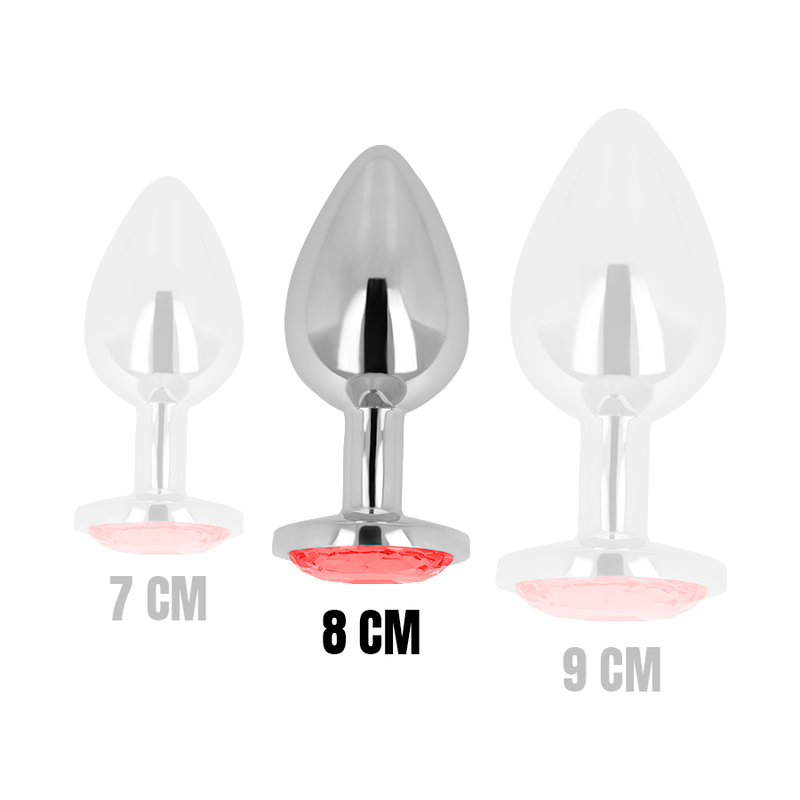 OHMAMA plug tapón anal metal con cristal redondo rojo, talla M, medida