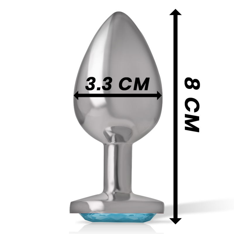 INTENSE plug tapón anal metal con cristal redondo azul, talla M, medidas