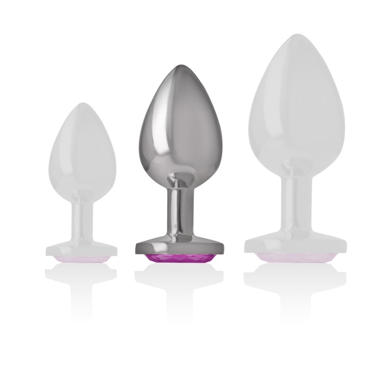 INTENSE plug tapón anal en metal con cristal corazón rosa talla M, comparación tallas