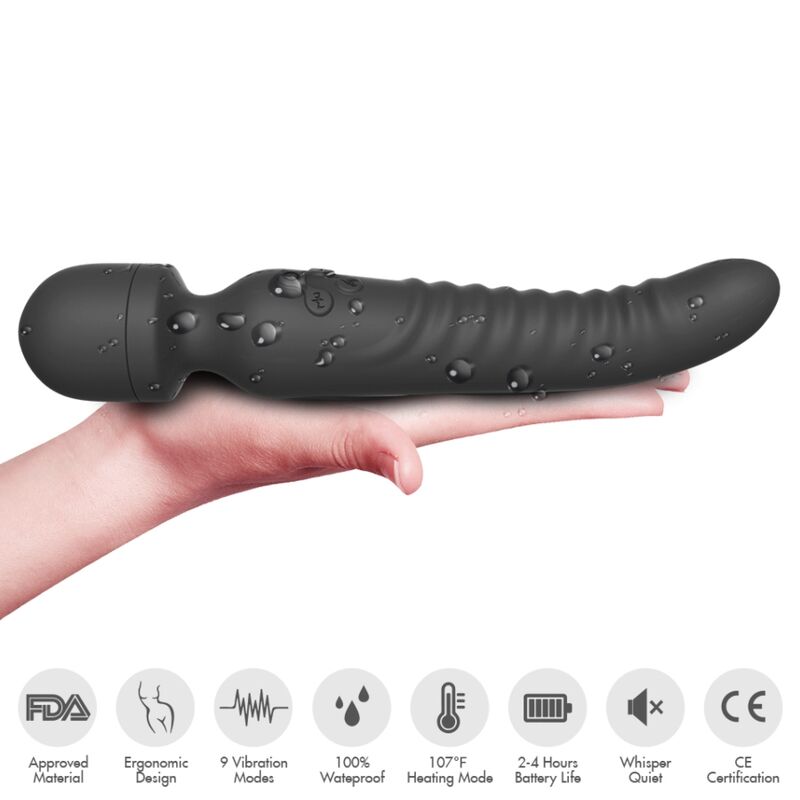 MISSION masajeador vibrador tipo Wand con efecto calor, vista plana