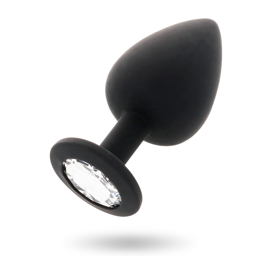 SHELKI plug tapón anal en silicona con cristal redondo claro, talla S negro